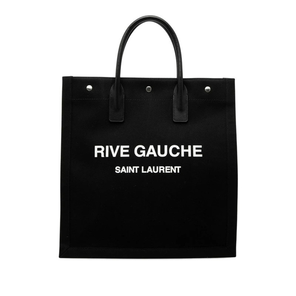 Saint Laurent RIVE GAUCHE Tote Bag Handbag Black Canvas Leather